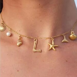 New Free People initial L Gold Boho beach Charm Necklace